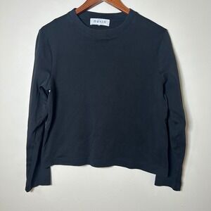 EUC nu-in Long Sleeve Top Size Large Black Minimalist Cotton Crewneck Tee